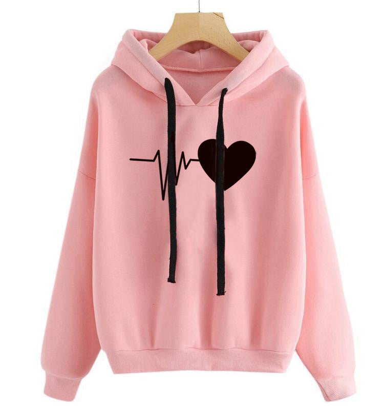 Heart Print Streetwear Hoodies Women Sweatshirt Spring Autumn Long Sleeve Hoodie Clothes Image