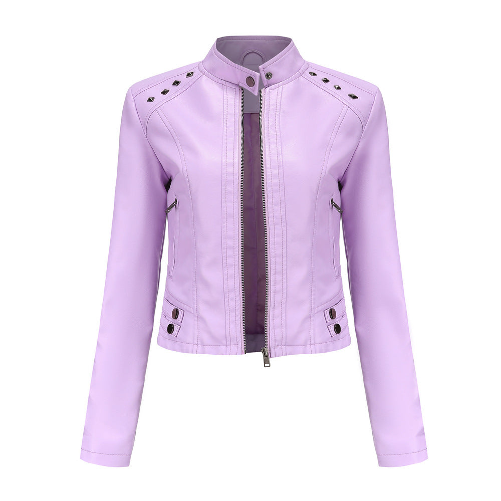 Studded Leather Women Short Jacket Long Sleeves Image