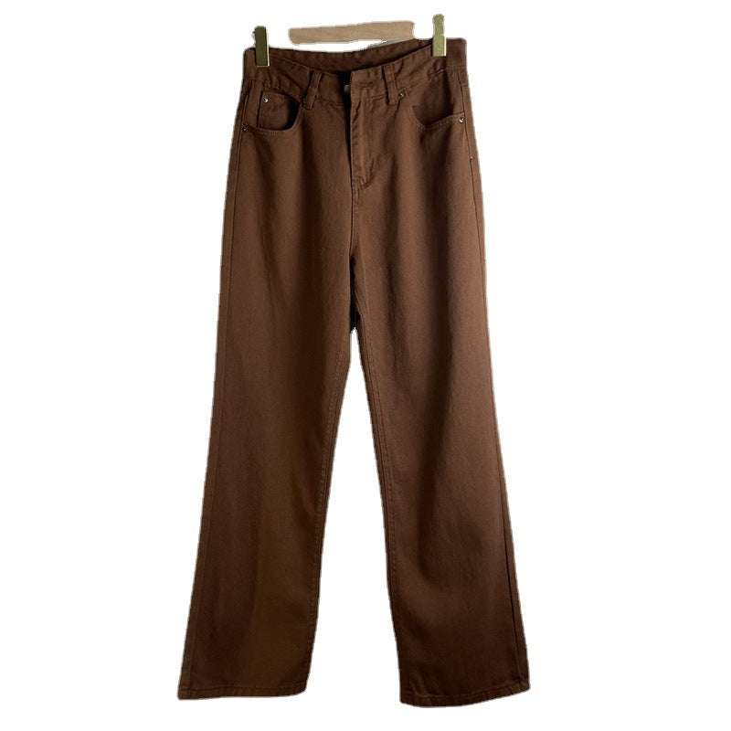 Brown Jeans Retro American Solid Color Looks Thin Image