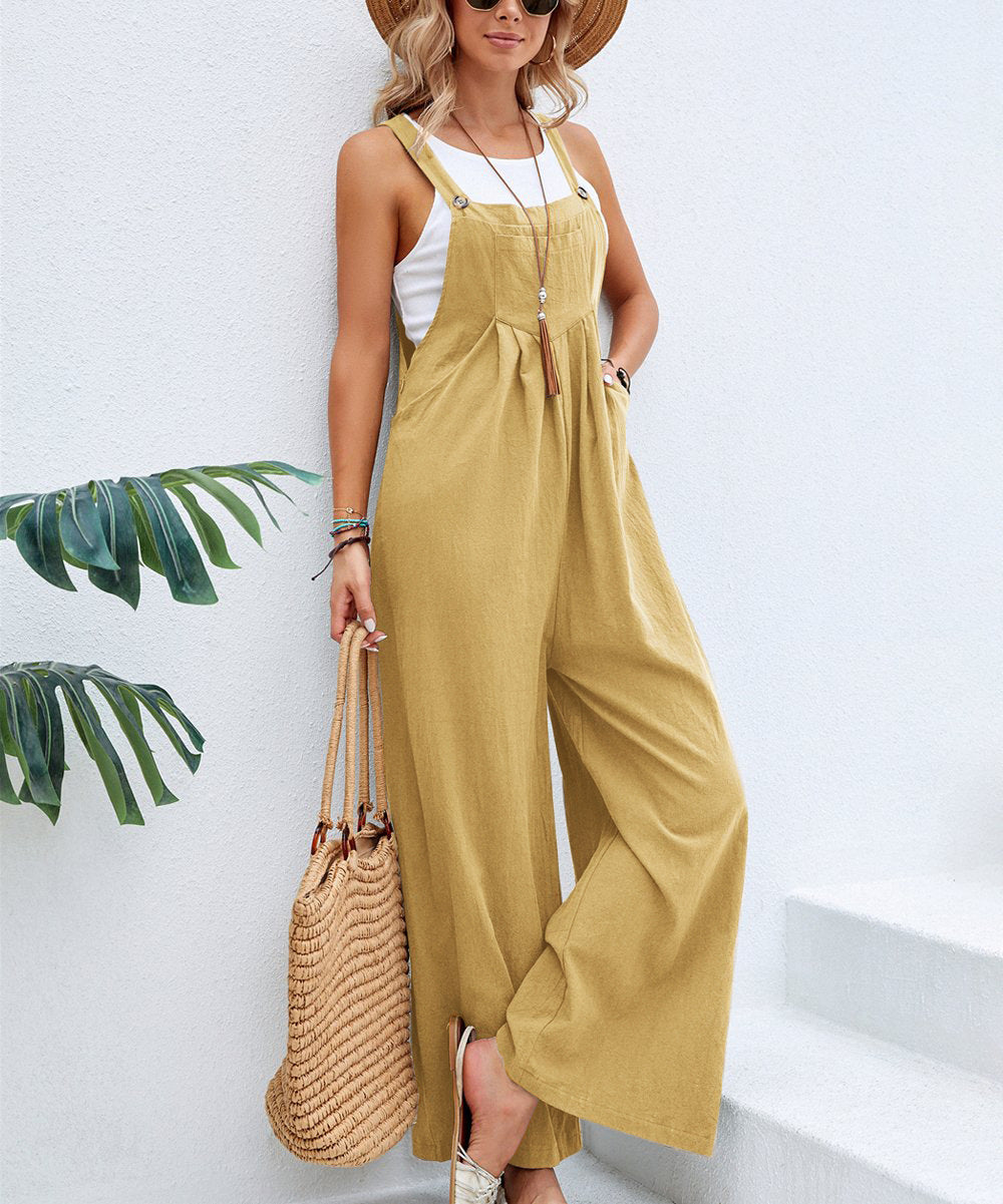 Women Long Bib Pants Overalls Casual Loose Rompers Jumpsuits With Pockets Image