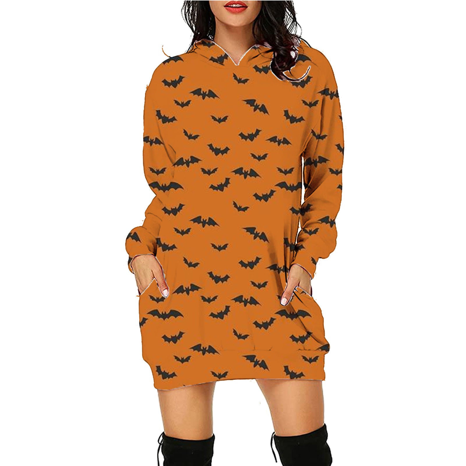 Halloween Print Long Hoodie With Pockets Sweater Long Sleeve Clothes Women Image