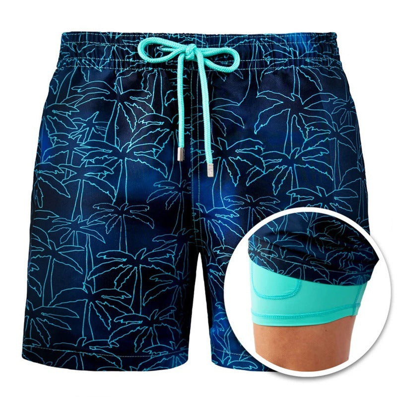 Men's Printed Beach Shorts Sports Double Layer Shorts Summer Image