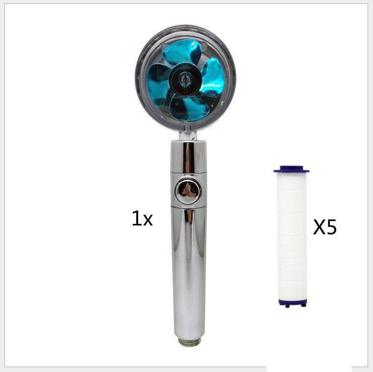 Propeller Driven Shower Head With Stop Button And Cotton Filter Turbocharged High Pressure Handheld Shower Nozzle Image