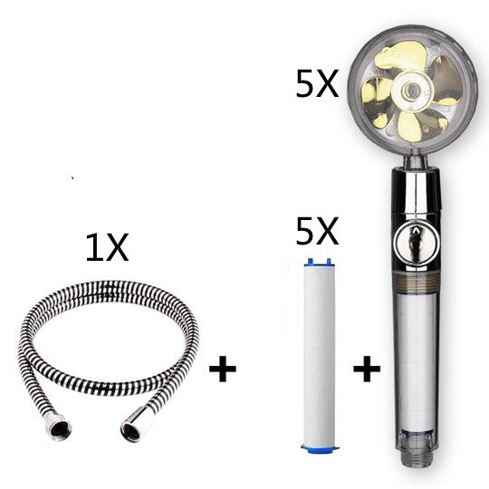 Propeller Driven Shower Head With Stop Button And Cotton Filter Turbocharged High Pressure Handheld Shower Nozzle Image