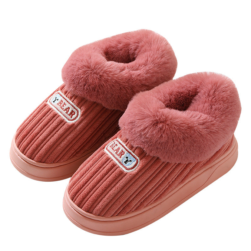 Winter Warm House Slippers Woman Plush Covered Heel Cotton Shoes Indoor And Outdoor Thick-soled Non-slip Fluffy Slippers For Men Image