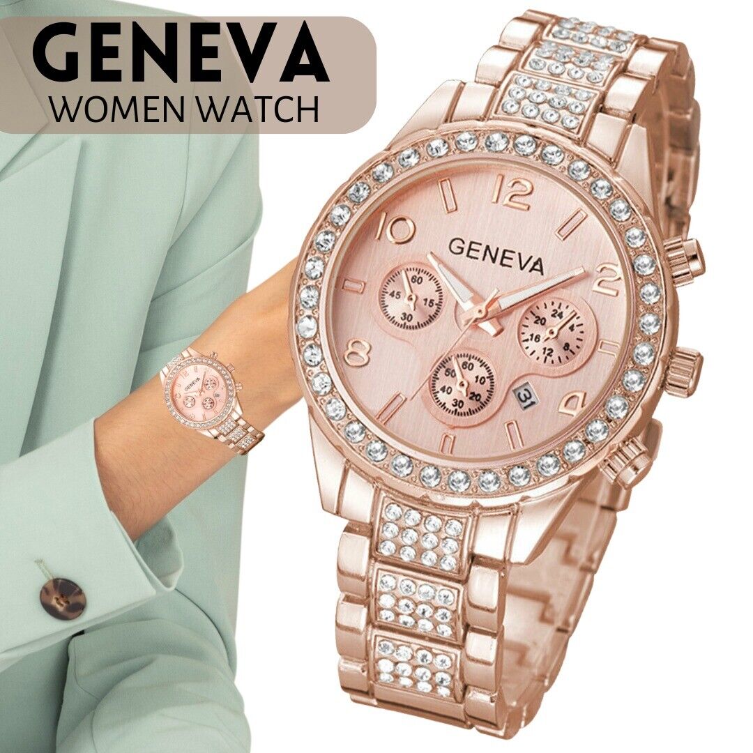 Women Classic Stainless Steel Crystal Quartz Round Analog Wrist Watch For Women Image