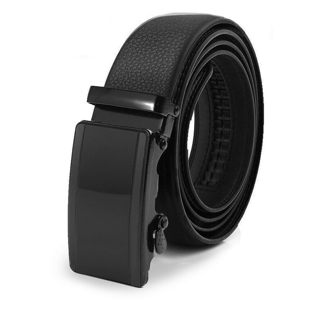 Microfiber Leather Belt For Men BLACK Ratchet Belt Automatic Buckle Closure USA Image