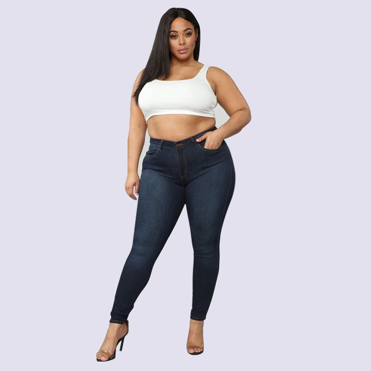 Women's Plus Size Fashion High Elastic Denim Pencil Pants Image