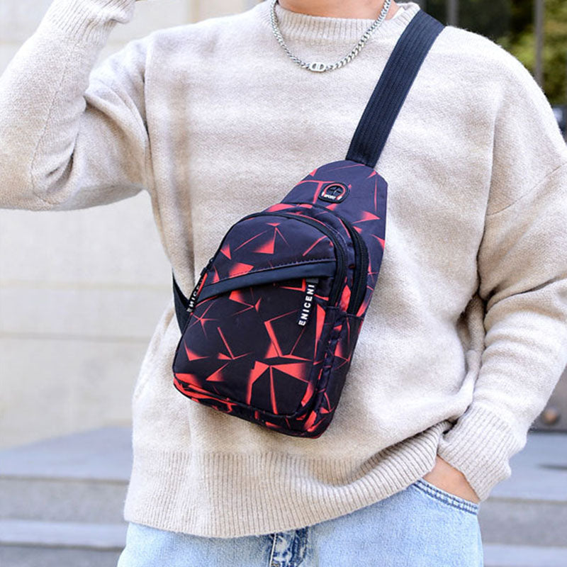 Print Sling Chest Bag For Men Crossbody Bag With Earphone Hole Design Image