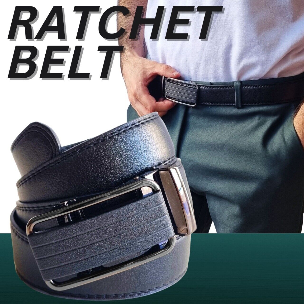 Men's Ratchet Belt Leather Mens Belt With Slide Buckle Ratchet Belts For Men USA Image