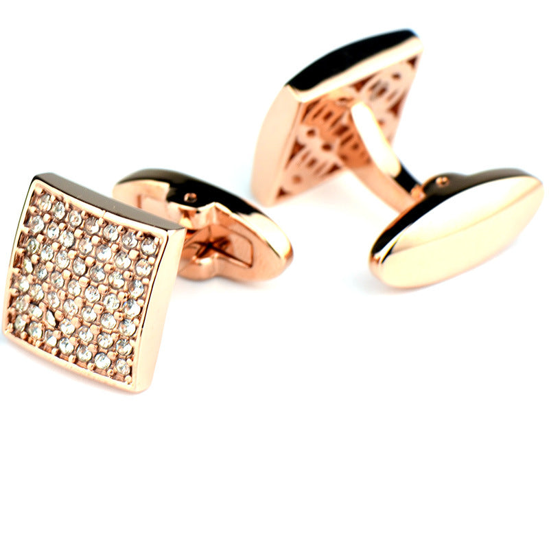 Full Diamond Precision White Diamond Cufflinks Rose Gold French Cufflinks Image