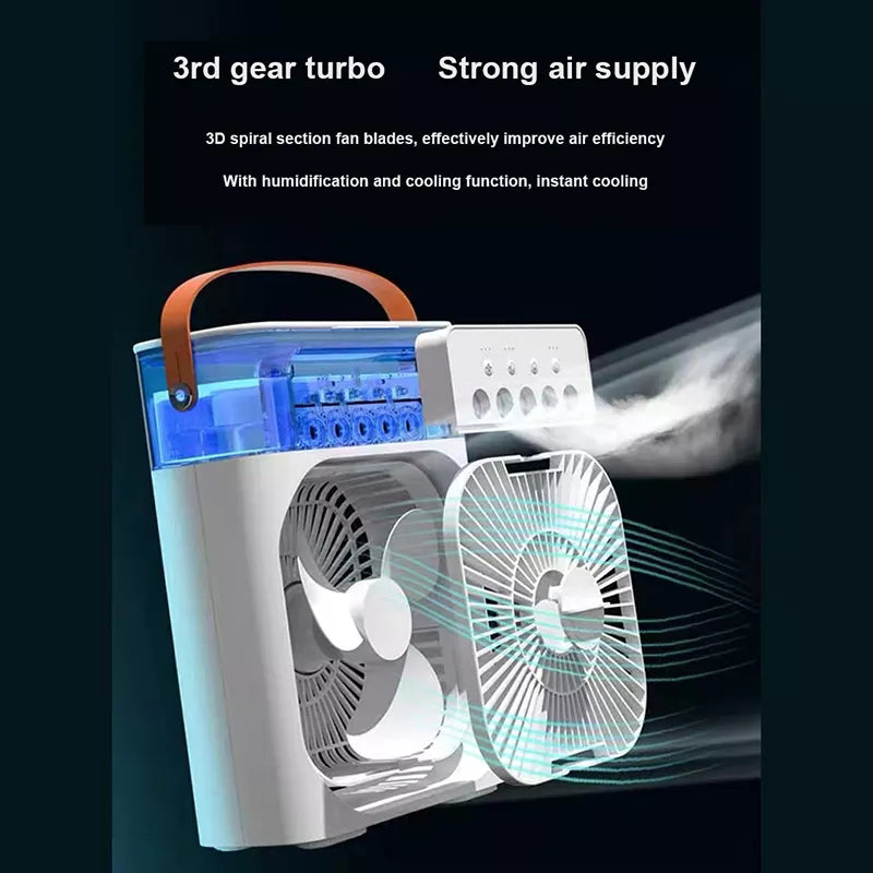 3 In 1 Air Humidifier Cooling USB Fan LED Night Light Water Mist Humidification Fan Spray Electric Fan Image