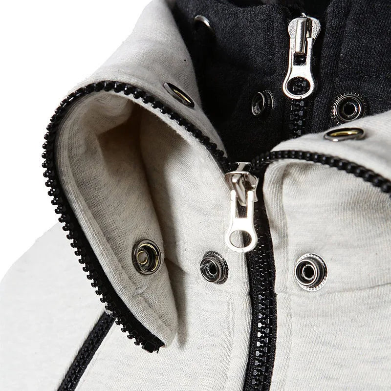 Men's Zip UP Hooded Jacket Fake Two Piece Sports Cardigan Casual Slim Sweatshirt Jacket Image