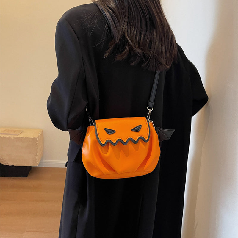 Funny Crossbody Bag Halloween Pumpkin Cartoon Shoulder Bags With Small Wings Personalized Creative Female Handbag Image