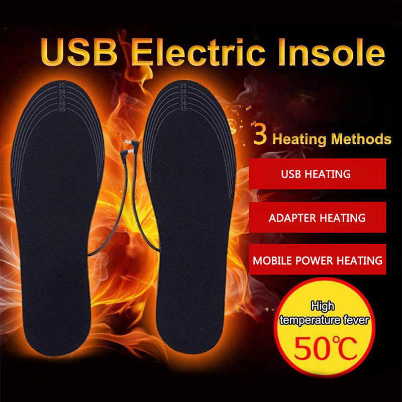 USB Heated Shoes Insoles Can Be Cut Winter Warm Heating Insoles Pad Feet For Boots Sneaker Shoes Image