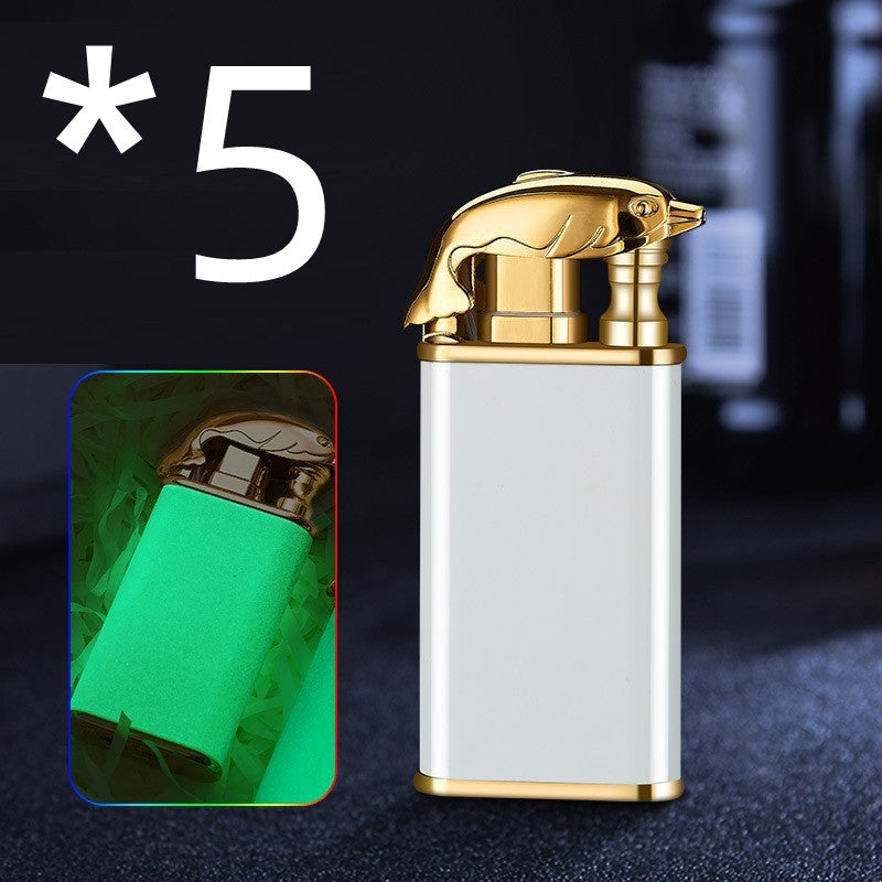 Creative Blue Flame Lighter Dolphin Dragon Tiger Double Fire Metal Winproof Lighter Inflatable Lighter Image