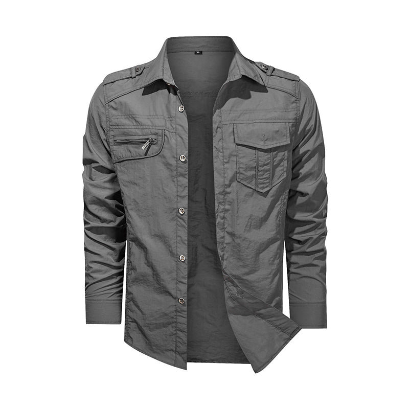 Men Shirt Outwear Military Thin Long Sleeve Shirts Quick-dry Solid Casual Fit Men Shirt Image