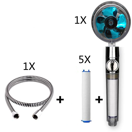 Propeller Driven Shower Head With Stop Button And Cotton Filter Turbocharged High Pressure Handheld Shower Nozzle Image