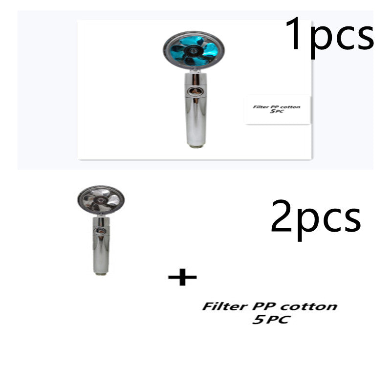 Propeller Driven Shower Head With Stop Button And Cotton Filter Turbocharged High Pressure Handheld Shower Nozzle Image