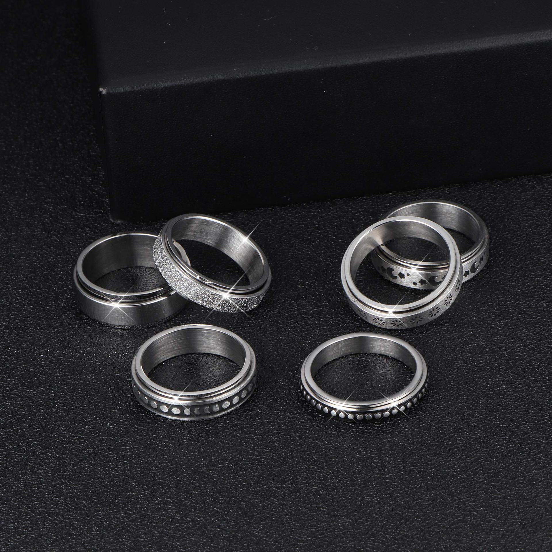 Stainless Steel Rotatable Spinner Ring Moon Stars Relieve Anxiety Rings Image