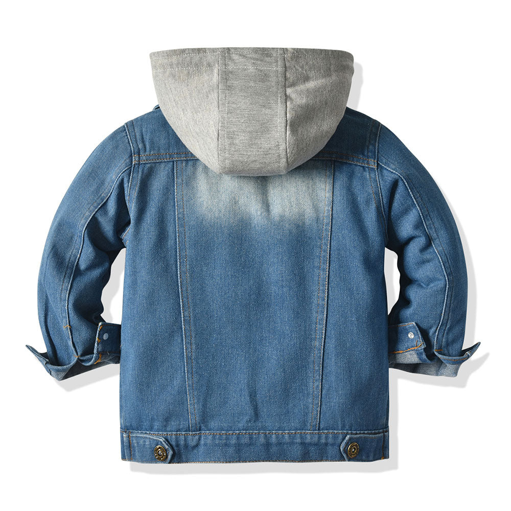 Children's Fake Two-piece Denim Jacket, Children's Hooded Fashion Casual Top Image