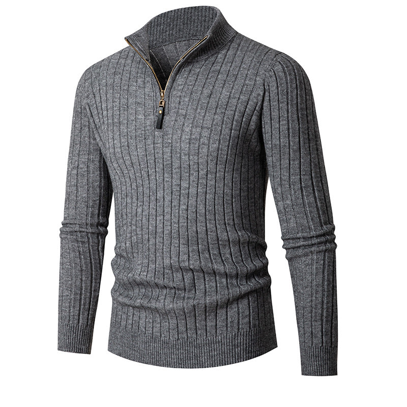 Men's Long-sleeved Half-turtleneck Zip-up Sweater Image