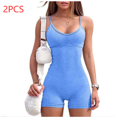 Spaghetti Strap Shorts Jumpsuit Sports Yoga Workout Tight Romper Women Fashion Fitness Sportwear Image