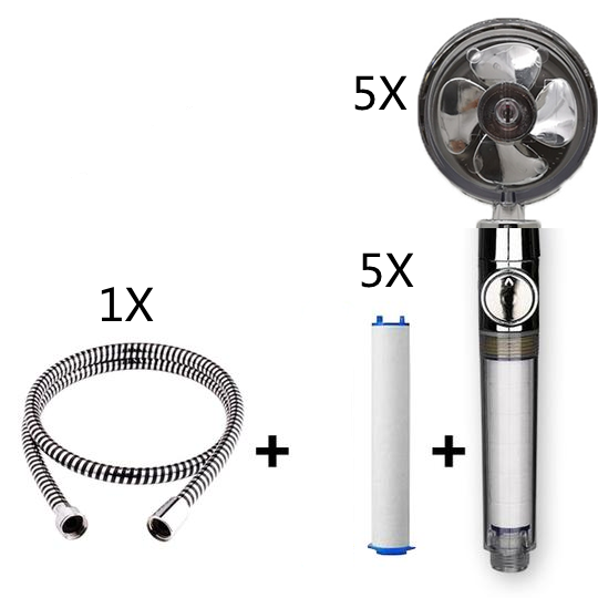 Propeller Driven Shower Head With Stop Button And Cotton Filter Turbocharged High Pressure Handheld Shower Nozzle Image