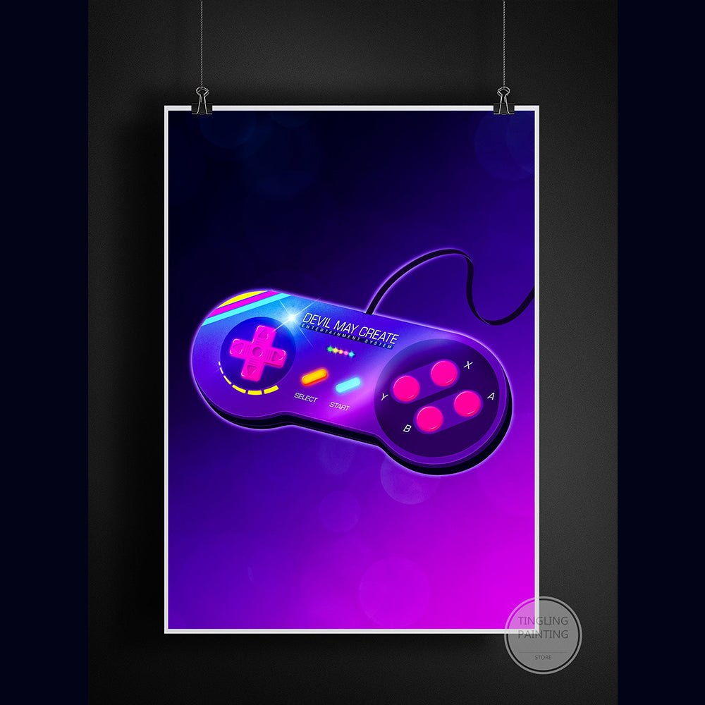 Retro Neon Game Poster Canvas Painting Image