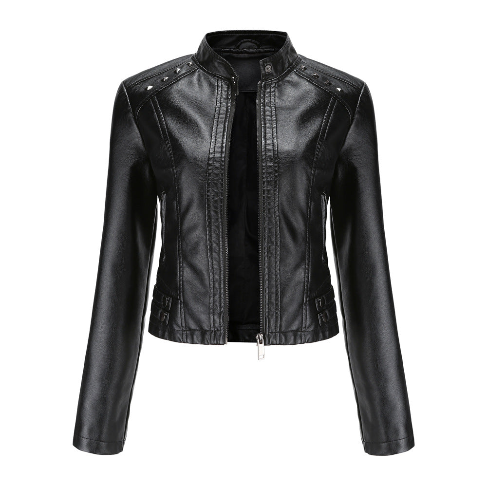 Studded Leather Women Short Jacket Long Sleeves Image