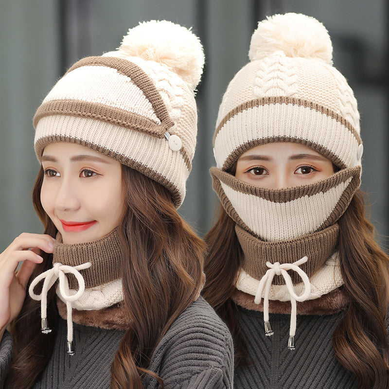 Winter Hat For Women 3pcs Knitted Beanie Hat Scarf Set Warm Hat Image