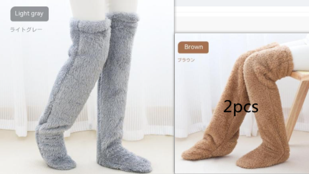 Over Knee High Fuzzy Long Socks Winter Warm Cold Leg Knee Joint Cold-proof Stockings Home Floor Sleeping Socks Image