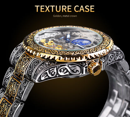 Forsining Skeleton Carved Tourbillon Mechanical Watches Luxury Men's Wristwatch