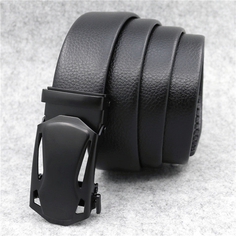 Microfiber Leather Ratchet Belt Adjustable Automatic Buckle Black Belts For Men Image