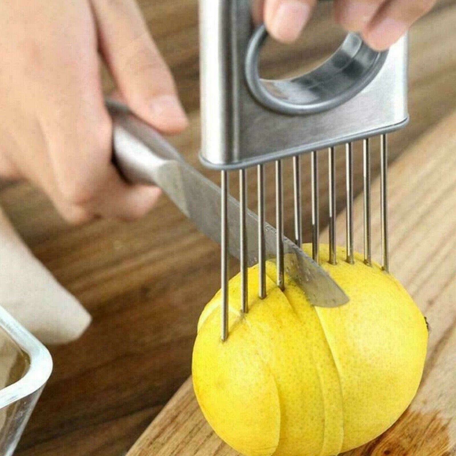 Onion Holder Slicer Vegetable tools Tomato Cutter Stainless Steel Kitchen Gadget Image