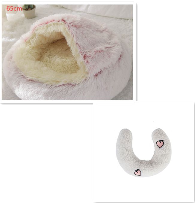 2 In 1 Dog And Cat Bed Pet Winter Bed Round Plush Warm Bed House Soft Long Plush Pets Bed Image