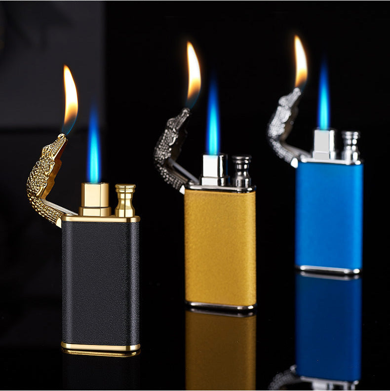 Creative Blue Flame Lighter Dolphin Dragon Tiger Double Fire Metal Winproof Lighter Inflatable Lighter Image