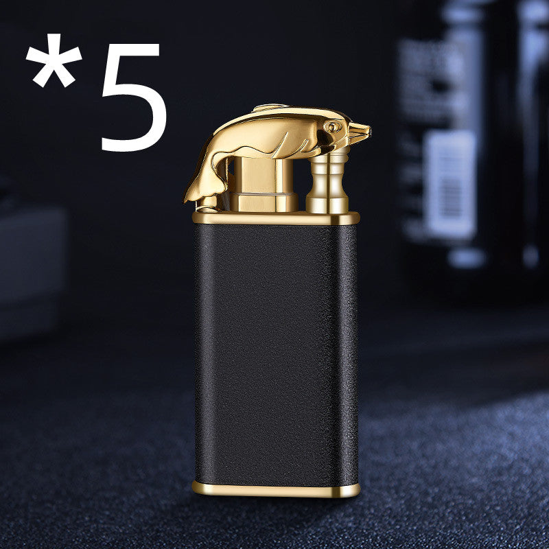 Creative Blue Flame Lighter Dolphin Dragon Tiger Double Fire Metal Winproof Lighter Inflatable Lighter Image