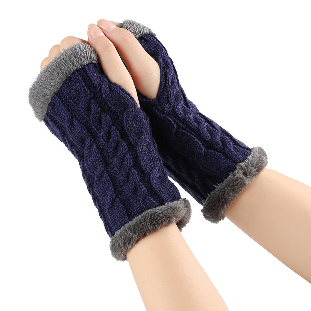 Winter Plush Gloves Twist Knitted Fingerless Fleece Gloves Women Warm Thickened Woolen Gloves Image