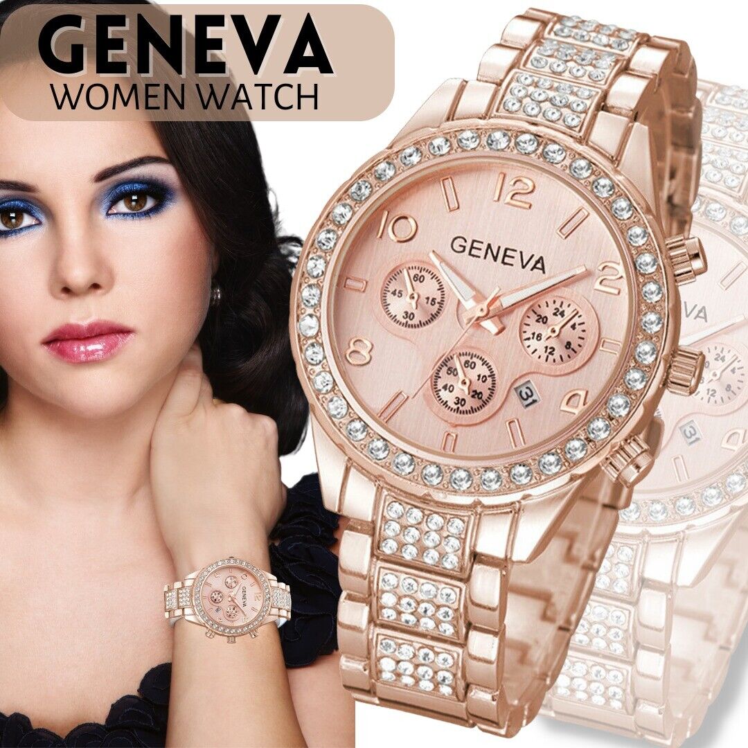 Women Classic Stainless Steel Crystal Quartz Round Analog Wrist Watch For Women Image