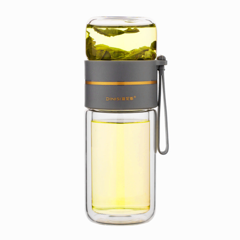 Glass Water Bottle With Tea Infuser Filter Tea Separation Double Wall Glass Bottle Leakproof Water Bottle Image