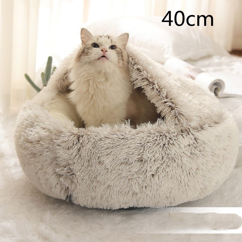 2 In 1 Dog And Cat Bed Pet Winter Bed Round Plush Warm Bed House Soft Long Plush Pets Bed Image