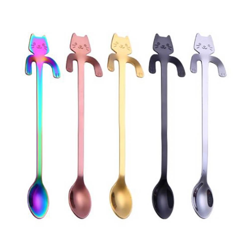 Cross-border 304 Stainless Steel Spoon Cartoon Cat Handle Hanging Coffee Spoon Image