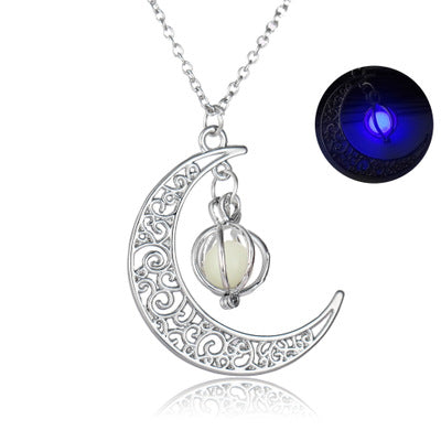 Fashion Moon Natural Glowing Stone Healing Necklace Women Gift Charm Luminous Pendant Necklace Jewelry Image