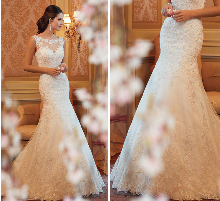 Fishtail Wedding Dress Sleeveless Lace Evening Dress Image