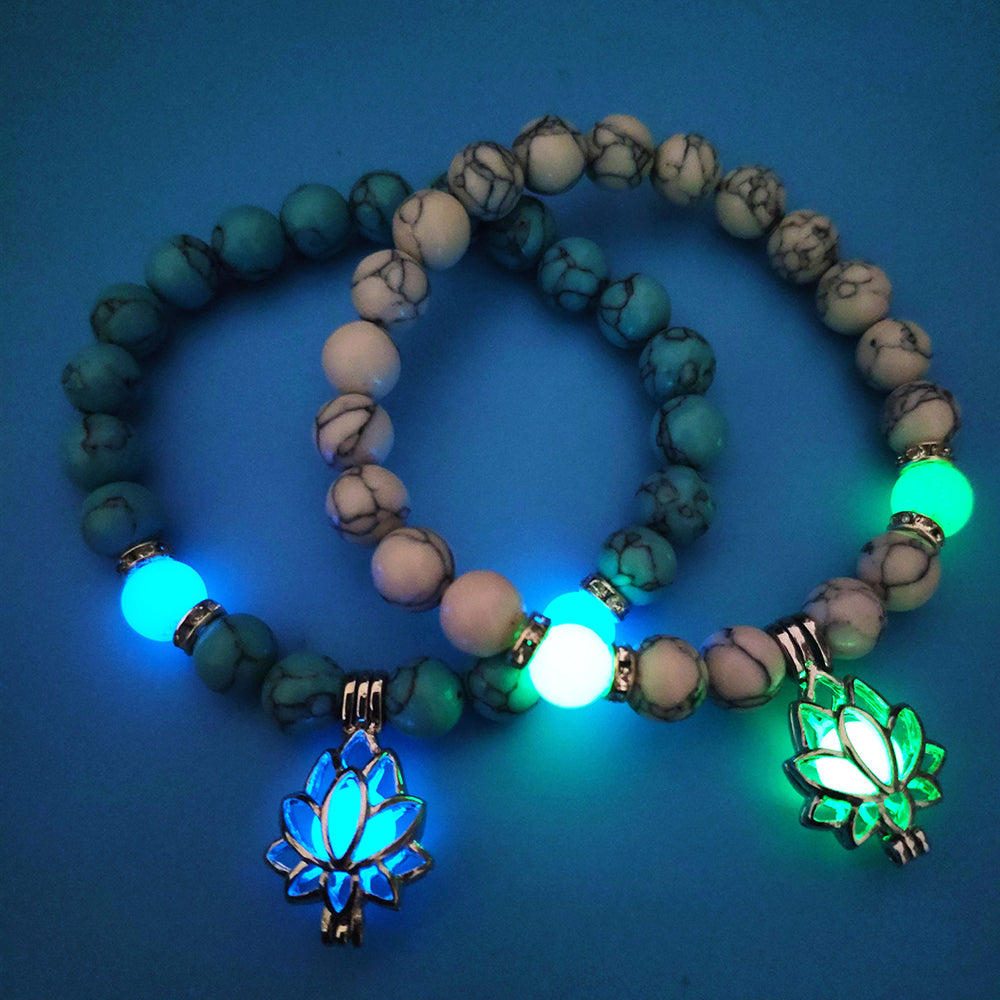 Energy Luminous Lotus Natural Stone Bracelet Yoga Healing Luminous Glow In The Dark Charm Beads Bracelet For Men Women Prayer Buddhism Image