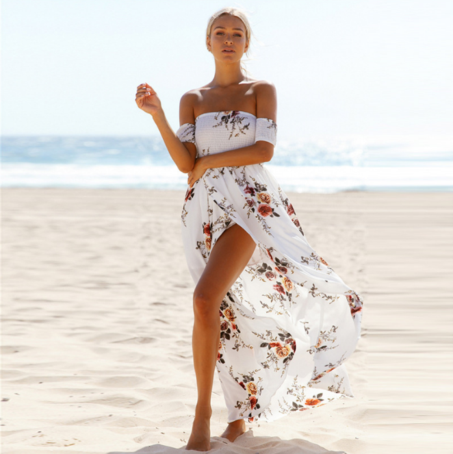 Boho style long dress women Off shoulder beach summer dresses Image