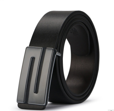 The young man's belt buckle belt smooth leather belts PU Korean tide students leisure plate buckle Image