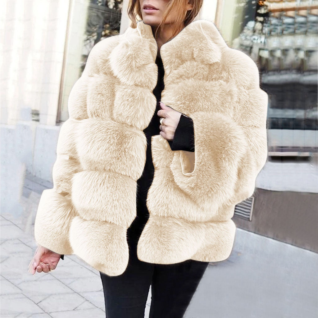 Faux fur stitching women's jacket Image