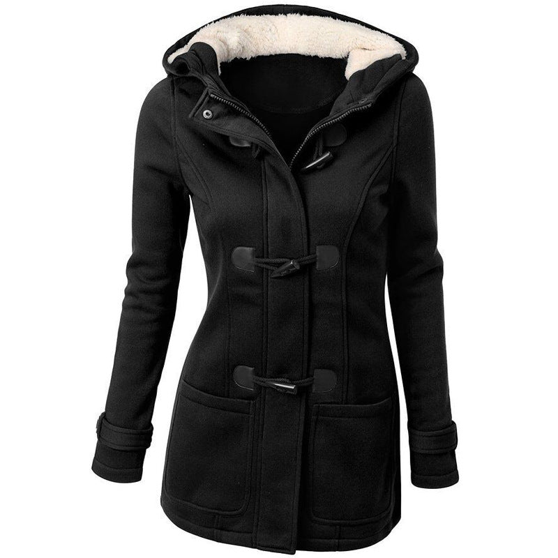 2021 warm winter fur collar jackets women new horn button Long down coat women parka Plus Size female parka hoodies Women Image